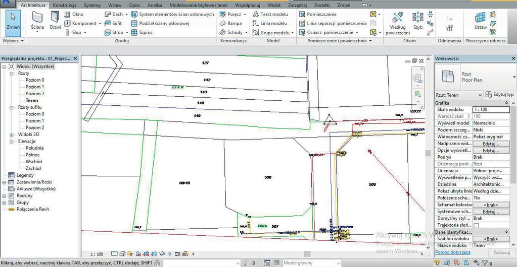 50 Prawidłowo przygotowany model BIM z mapą zasadniczą przedstawia Rys. 8. Rys. 8. Mapa zasadnicza w modelu BIM 5.