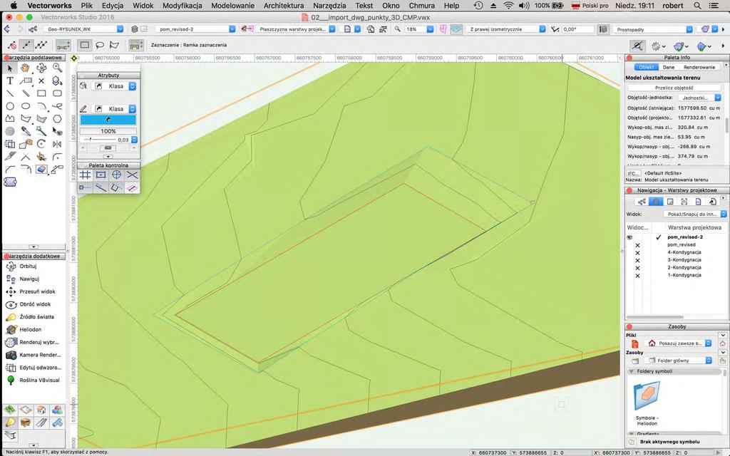 3d. MacroBIM - konceptualizacja (3D) Model terenu import pliku geodezyjnego - punkty wysokościowe - rzędna Z generowanie