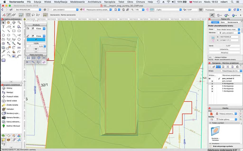 3d. MacroBIM - konceptualizacja (3D) Model terenu import pliku geodezyjnego - punkty wysokościowe - rzędna Z generowanie modelu terenu