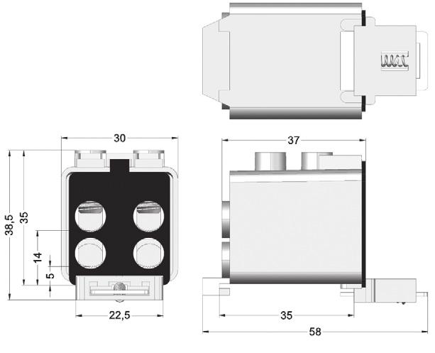 Uniwersalne złączki gwintowe do połączeń przewodów AL/CU, jednotorowe Seria OUNeVA The connectors of universal connect conductors AL/CU, 1-poles OUNeVA