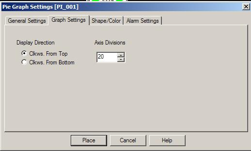 W drugiej zakładce Graph Settings można zmienić parametr Display Direction określający pozycję od której będzie początek wypełniania wykresu kołowego oraz Axis Divisions