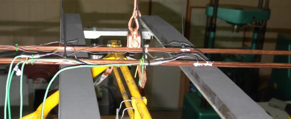 Termocouple for measurement of a temperature for two contact wires W trakcie badań termicznych przeprowadzanych na stanowisku dokonywano