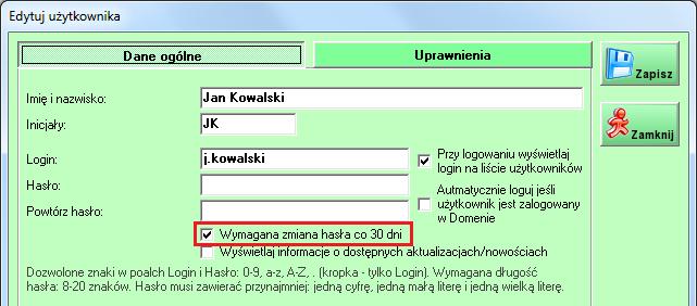 10 1.6. Okresowa zmiana hasła Wszystkie konta Administratorów wymagają zmiany hasła co 30 dni.