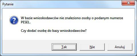 25 Program wyświetli listę wnioskodawców pasujących do szukanego wyrażenia. Jeśli żaden wnioskodawca nie zostanie dopasowany, to program wyświetli spis wszystkich wnioskodawców.