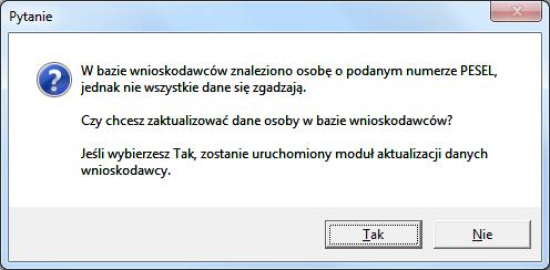 26 Moduł aktualizacji danych wnioskodawcy Moduł podzielony jest na trzy zakładki: Dane Wnioskodawcy, Dane opiekuna/pełnomocnika oraz Informacje dodatkowe.