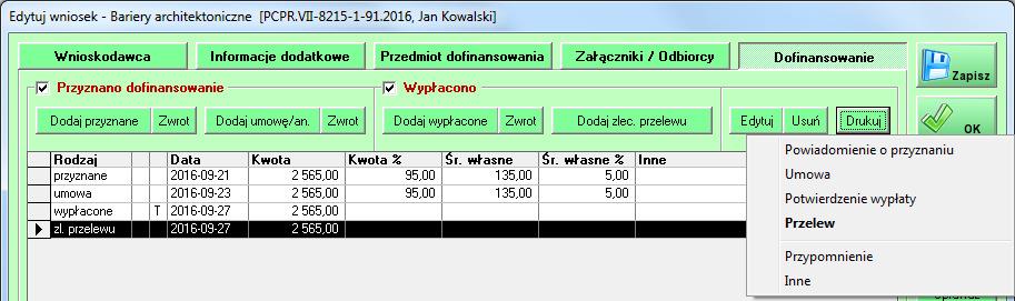 33 Okienko dodawania/edycji może zawierać różne pola i opcje w zależności od rodzaju pozycji oraz modułu.