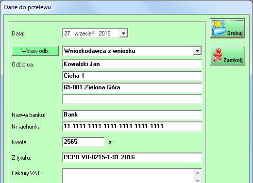 34 Po wybraniu opcji Przelew wyświetlone zostanie okno Dane do przelewu.