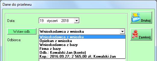 Opis dostępnych opcji na liście: Wnioskodawca z wniosku wstawia dane wnioskodawcy z wniosku Opiekun z wniosku wstawia dane opiekuna z wniosku (opcja jest niewidoczna jeśli we wniosku nie podano