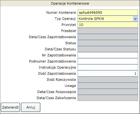 W celu zlecenia operacji na danym kontenerze należy wcisnąć prawy przycisk myszy i wybrać opcję Utwórz.