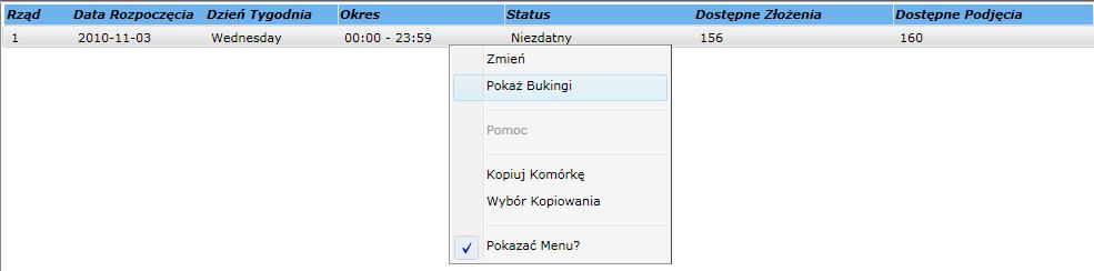 POJAZD Opcja: Terminarz Bukingu Pojazdów służy do sprawdzenia ilości pojazdów zabukowanych w danym okresie i bukowania pojazdów.