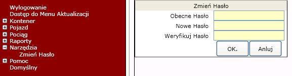 Zalecana jest zmiana hasła przy pierwszym uruchomieniu aplikacji, możemy to zrobić z menu Narzędzia - > Zmień Hasło Na górze obszaru aplikacji zawsze jest wyświetlona nazwa formatki w