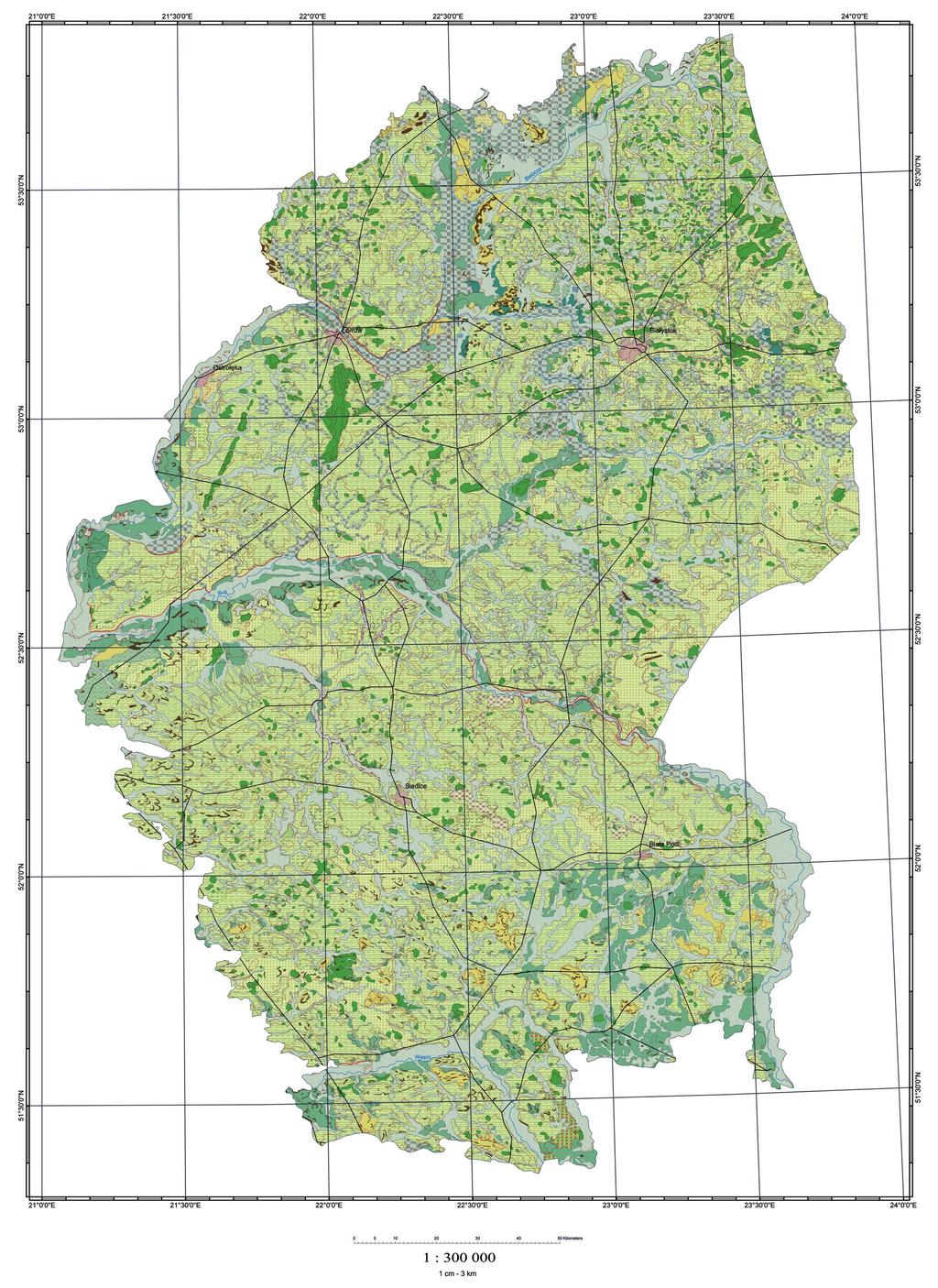 56 Ryc. 13. Przeglądowa Mapa Geomorfologiczna Podlasia w skali 1:300000.