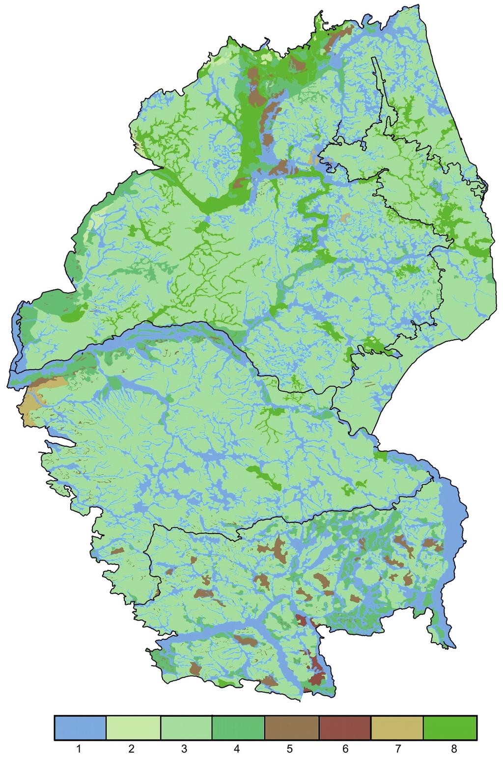 Przeglądowa Mapa Geomorfologiczna Podlasia, w skali 1:300 000 57 Ryc.14. Mapa typów rzeźby Podlasia.