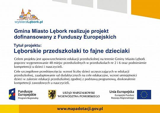 Rewitalizacja "Lębork-Północ" Lęborskie przedszkolaki to fajne dzieciaki Oświatowy projekt Lęborskie przedszkolaki to fajne dzieciaki realizowany jest w ramach działania 03.