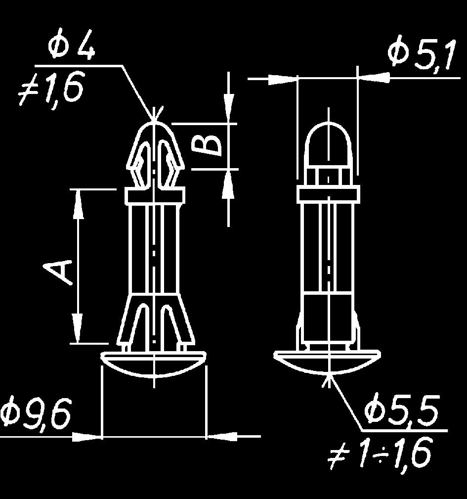 zatrzaśnięcie w otworach Ø4/Ø5; grubość płytek do 1,6 mm.