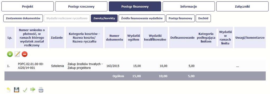 Wartości wpisane bez znaku - powiększą kwoty narastająco.