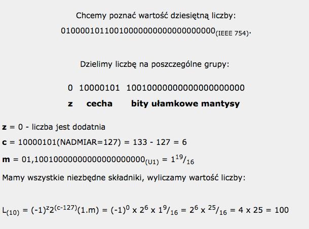 Wartość liczby IEEE 754- -przykład Przykład zaczerpnięty z