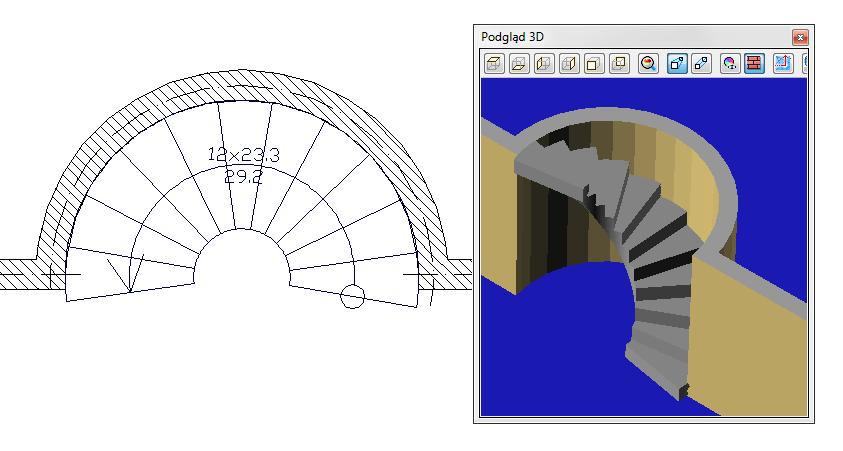 Schody Podczas wprowadzania schodów krętych ich kąt może być wprowadzeniu w oknie Własności zmienić na odpowiedni.
