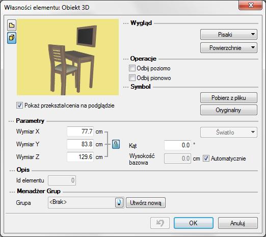 Obiekty Edycja obiektów 3D Elementy 3D modyfikowane są analogicznie do modyfikacji symboli 2D
