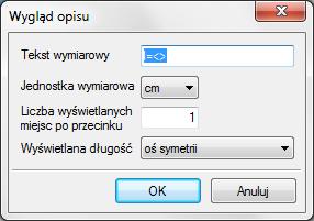 Narzędzia projektu Okno własności opisu długości ściany Edycja wymiarowania Niezależnie od wyboru wymiarowania: dowolnego, zaznaczonego elementu czy całego rysunku edycja elementów wymiarów jest taka