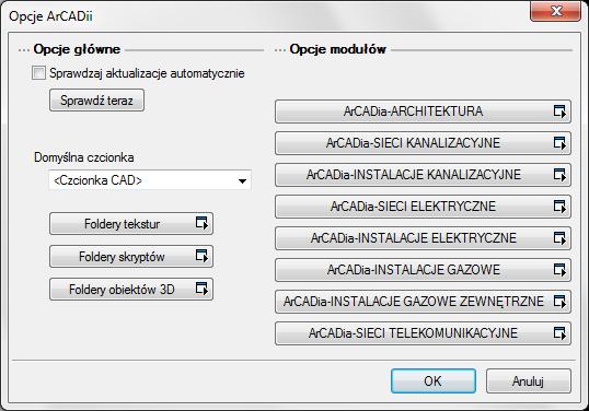 Opcje OPCJE System ArCADia posiada okno ustawień programu dla rysunków wykonanych we wszystkich modułach branżowych lub konkretnie zdefiniowanych np. ArCADii-ARCHITEKTURZE.