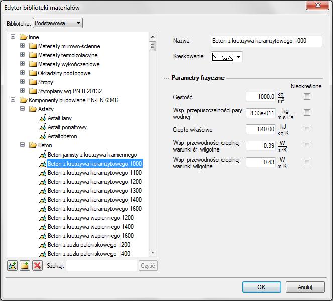 Opcje EDYTOR BIBLIOTEKI MATERIAŁÓW Biblioteka materiałów jest elementem edytowalnym.
