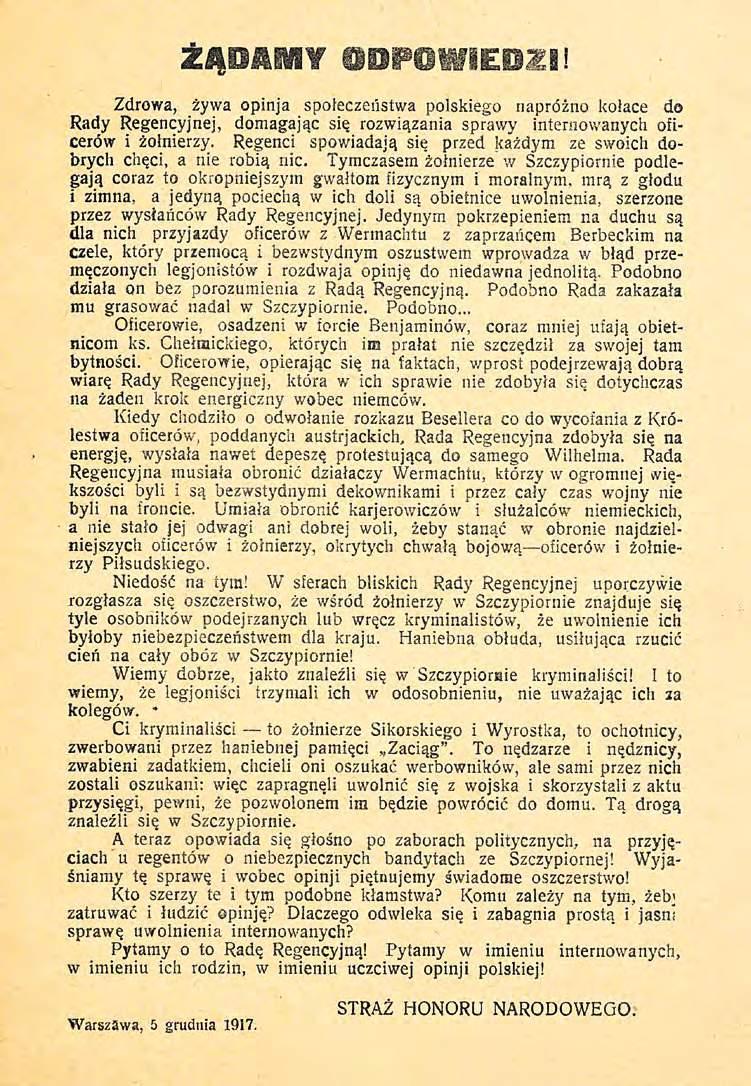 372 Materiały źródłowe do dziejów legionistów internowanych w Szczypiornie w 1917 r. 10.