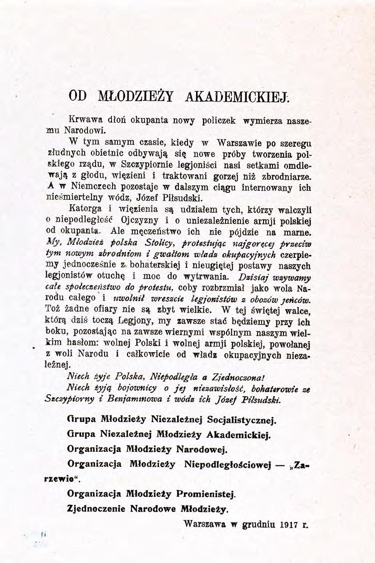 382 Materiały źródłowe do dziejów legionistów internowanych w Szczypiornie w 191