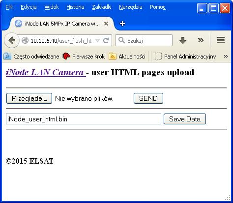 Strona USER HTML umożliwia wpisanie do urządzenia stron własnych użytkownika. Na strony te jest przeznaczone 6,9MB pamięci. Wszystkie pliki powiązane ze stronami (obrazki, skrypty itp.