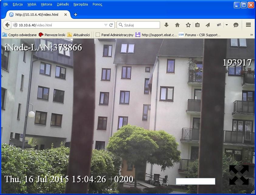 Strona VIDEO umożliwia oglądanie obrazu z inode LAN Camera na żywo bezpośrednio z poziomu przeglądarki.