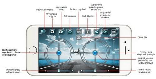 Moduł wifi służy do przekazywania obrazu do telefonu komórkowego jak również umożliwia sterowanie dronem za pomocą telefonu lub tabletu.