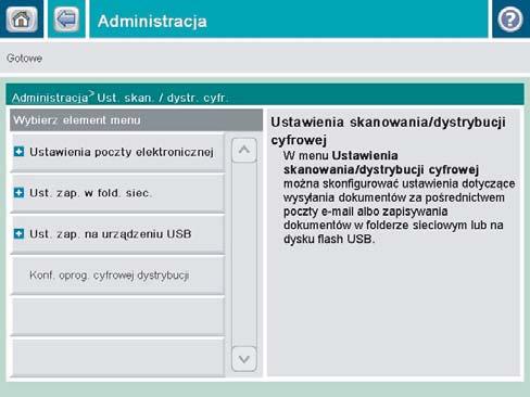 3. Wybierz kategorię ustawień skanowania i wysyłania, które chcesz skonfigurować. 4. Otwórz menu Domyślne opcje zleceń i skonfiguruj opcje.