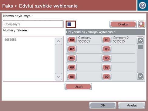 6. Wprowadź numer faksu do szybkiego wybierania.