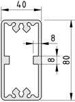 Elementy specjalne Profil teleskopowy 8 80x40 Al, anodowany A = 9,61 cm 2 I x = 20,57 cm 4 I y = 77,12 cm 4 I
