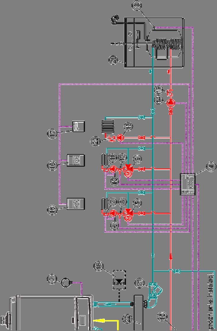 Przykład instalacji kotła VICTRIX 90 - pojedynczego 1 - VICTRIX 90 2 - sonda