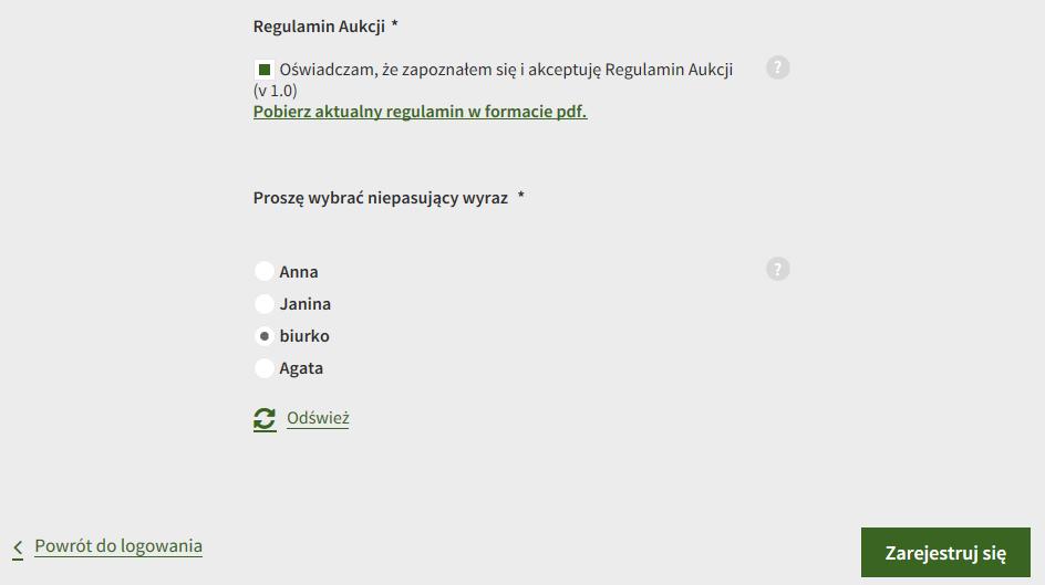 4) W celu rejestracji użytkownik ma obowiązek zapoznać się z regulaminem, dostępnym w odnośniku Pobierz aktualny regulamin w formacie pdf oraz zaznaczyć okno akceptacji regulaminu.