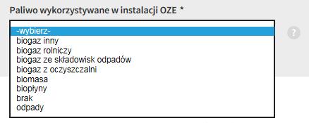 o Należy określić poziom emisji CO2: nie większy niż 100 kg/mwh albo większy niż 100 kg/mwh. o paliwo (z listy rozwijanej tylko w przypadku instalacji wykorzystującej paliwo).