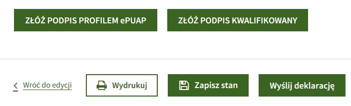 11) Na tym etapie Użytkownik ma możliwość wydrukowania deklaracji, która generuje się automatycznie po kliknięciu przycisku Wydrukuj, wrócić do ponownej edycji deklaracji poprzez kliknięcie przycisku