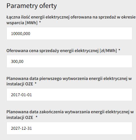 Jeżeli oferowana cena sprzedaży energii elektrycznej, powiększona o jednostkową pomoc publiczną, przekroczyła cenę referencyjną IPA wyświetla komunikat o przekroczeniu ceny referencyjnej.