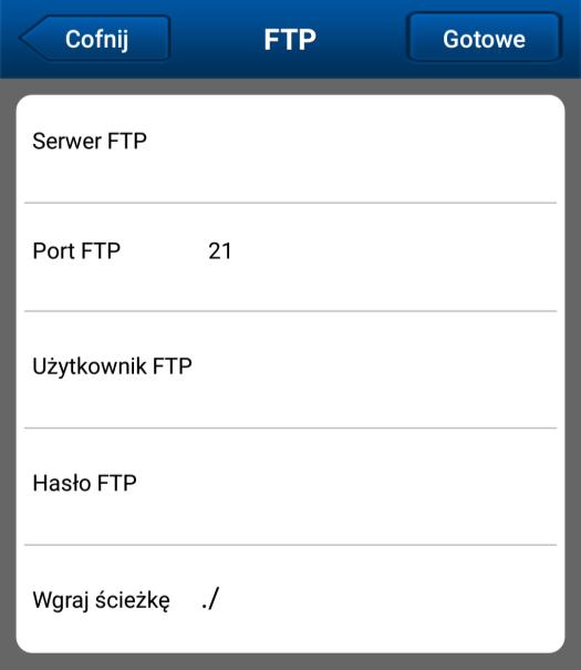 Ustawienia serwera FTP Model IP750MWB pozwala na zapis plików obrazów i wideo na serwer FTP po wyzwoleniu alarmu.