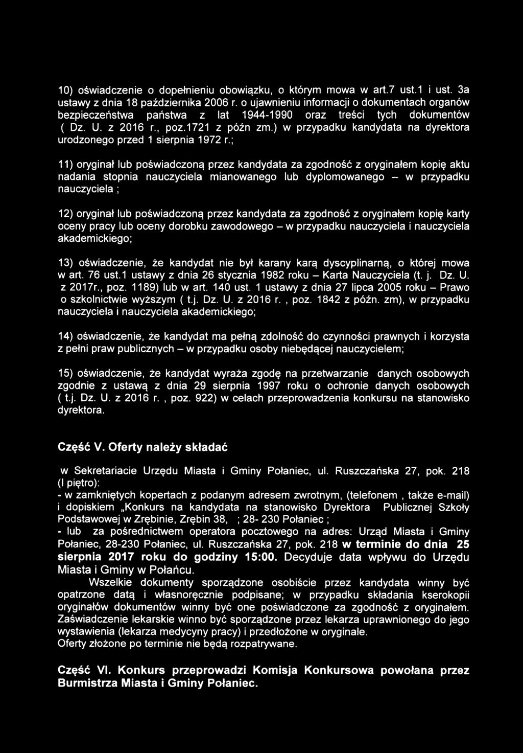 10) oświadczenie o dopełnieniu obowiązku, o którym mowa w art.7 ust.1 i ust. 3a ustawy z dnia 18 października 2006 r.