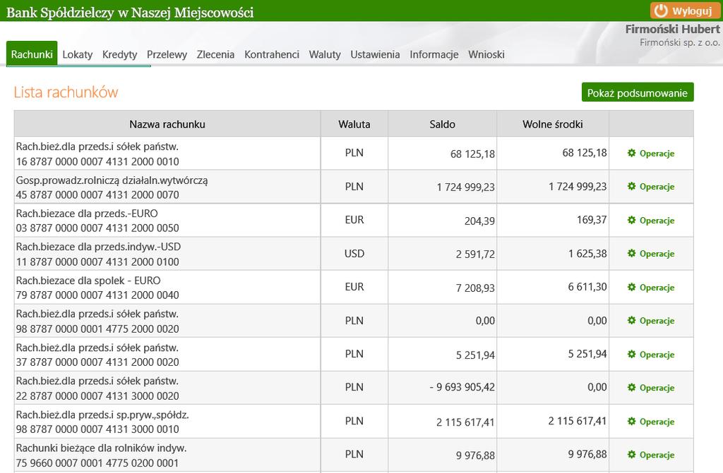 6. Rachunki 6.1. Lista rachunków Okno Lista rachunków (Rys. 4) zawiera wszystkie dostępne w Serwisie rachunki bieżące wybranej firmy lub jednostki organizacyjnej. 1.