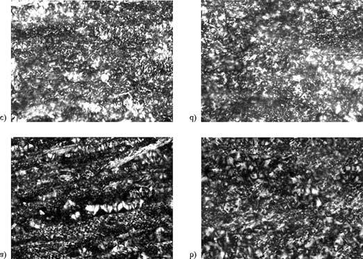promieniami UV, powiêkszenie 00 Fig. 8. Structures observed on an optical microscope (00 magnification): a) PP0 wt. %/PA70 wt. %, b) PP0 wt. %/ PA70 wt. % after soaking, c) PP0 wt. %/PA70 wt. % after, d) PP0 wt.