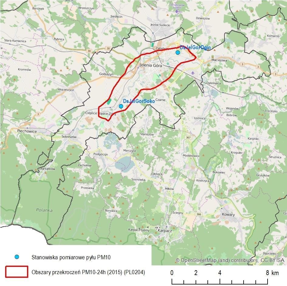 Przekroczenia pyłu PM10 i B(a)P w 2015