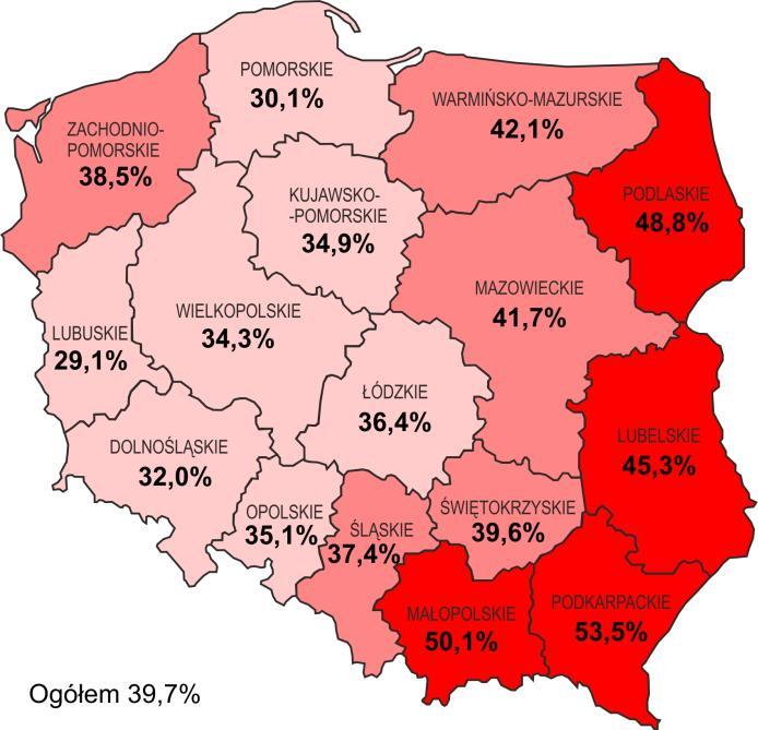 1 Na podstawie uśrednionych danych z trzech pierwszych kwartałów 2017 roku stworzyliśmy mapki rozkładów deklarowanego poparcia dla partii politycznych w układzie terytorialnym.