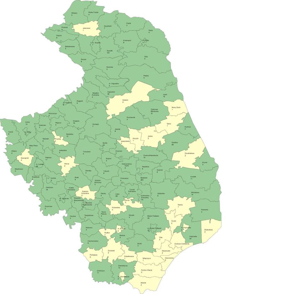 Czyżew - 2 pracowników socjalnych na 6.488 mieszkańców ( 1 na 3.304), Perlejewo - 1 pracownik socjalny na 2.