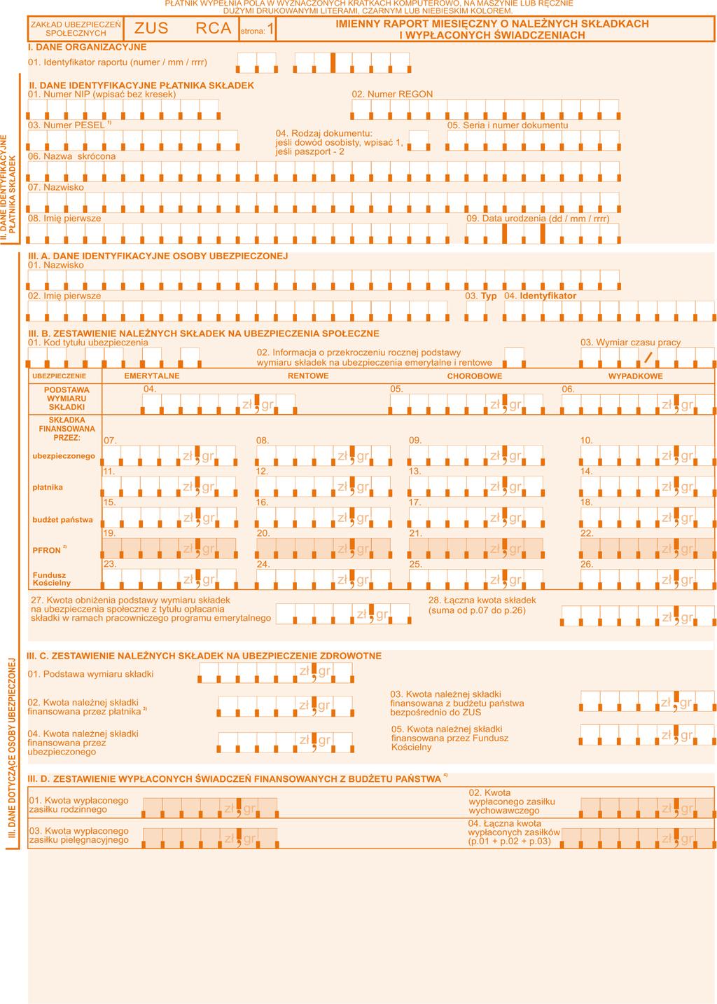 Formularz ZUS RCA do