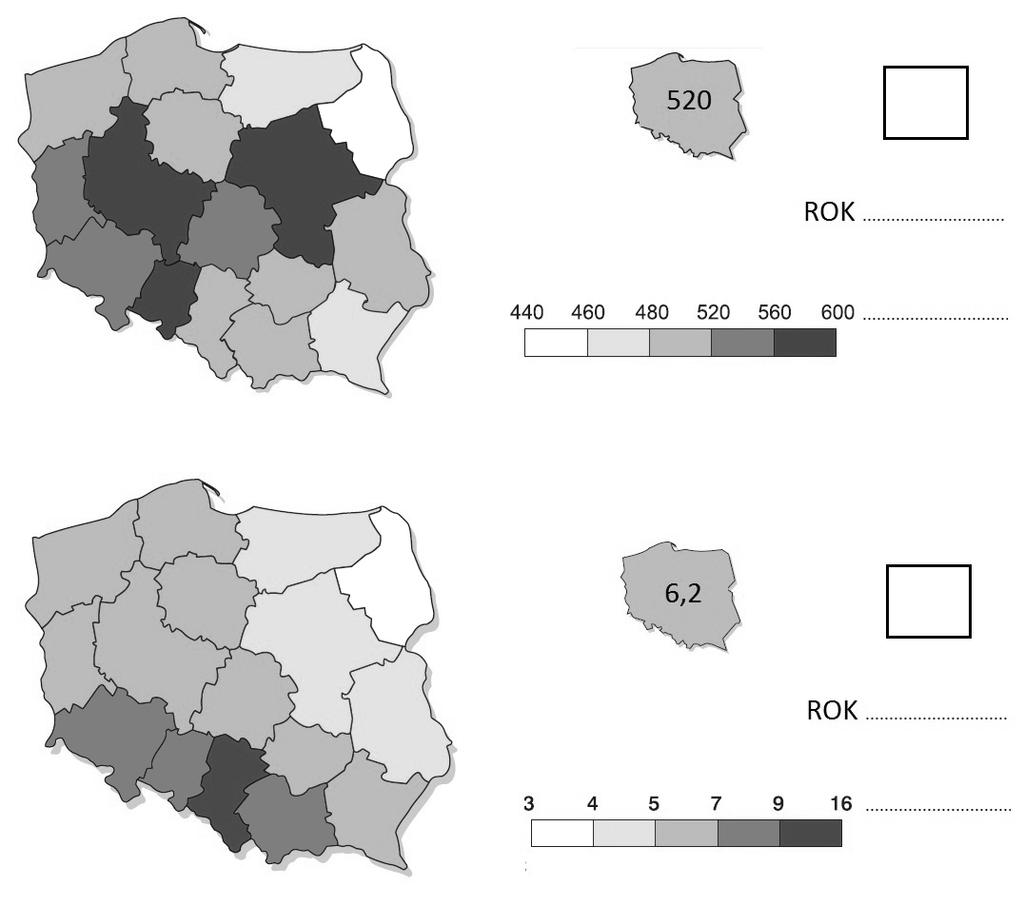 -3/3- Zadanie 16. Na poniższych kartogramach przedstawiono dwa zjawiska. Podaj prawidłowe odpowiedzi, wybierając je z niżej wymienionych. A. Które zjawisko przedstawiono na kartogramach?