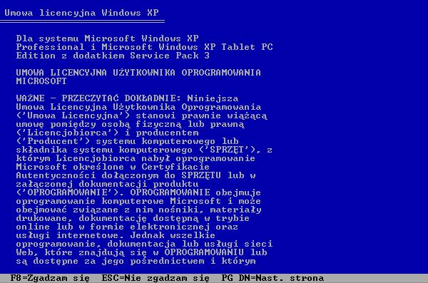 Instalator systemu Windows XP Professional poszukuje wcześniejszych wersji