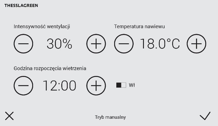 Tab.5. Program tygodniowy dla ZIMY DZIEŃ TYGODNIA ODCINEK CZASU / WIETRZENIE POCZĄTEK WENTYLACJA T.NAWIEW-K PONIEDZIAŁEK ODC. CZASOWY 1 06:00 70% 20 ODC. CZASOWY 2 08:00 30% 20 ODC.